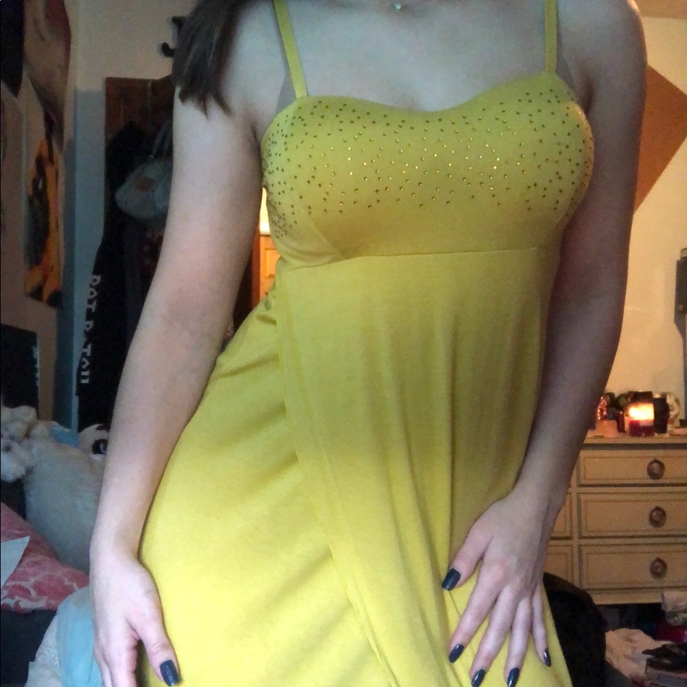 Sparkly Yellow Wrap Tulip Split Dress